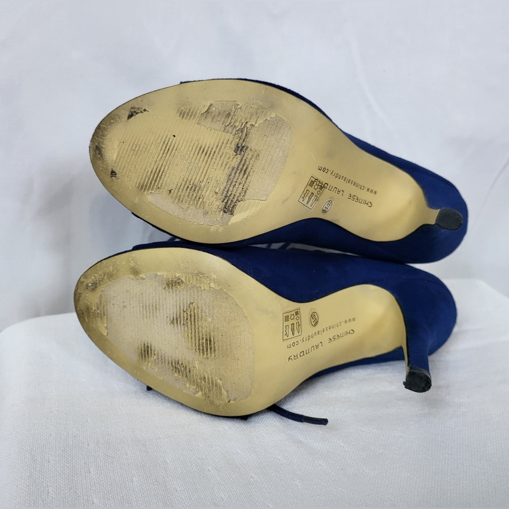 Chinese Laundry Womens Navy Jigsaw Suede Lace-up Back Zip Stiletto Heels 6.5M - Picture 7 of 10